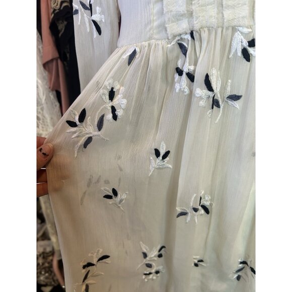 Feather Bone Anthropologie Feuille Embroidered Tunic Dress Ivory Sz 0 PETITE - Picture 5 of 13